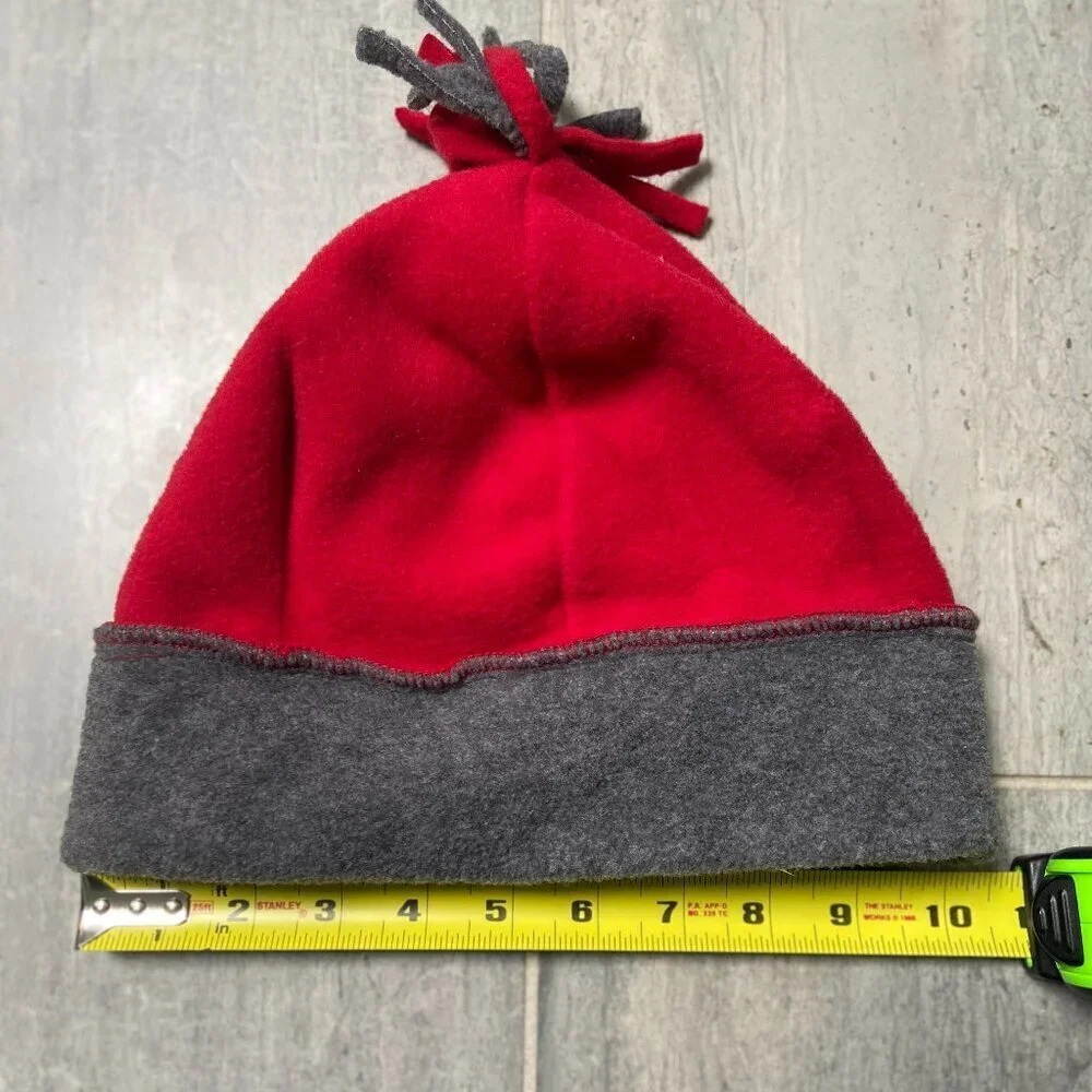 Lands' End Pom Pom Fleece Beanie Red Gray Size Small
